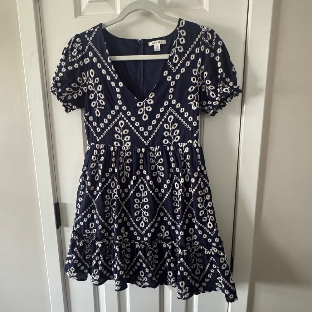 Mi Ami Womens Navy and Cream Dress Size M Medium P3 - Picture 8 of 12